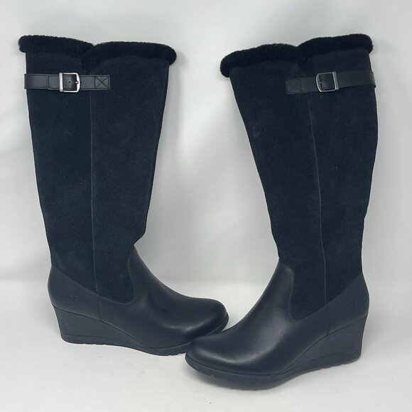 UGG Mischa Wedge Tall Boots black suede 8 women waterproof inside zip EUC - Picture 3 of 11